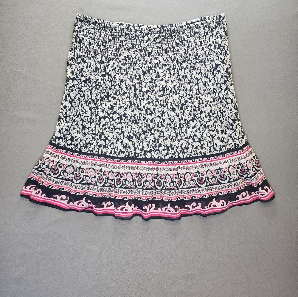 White House Black Market Floral Smocked Mini Skirt Pink Border Print NWT Medium